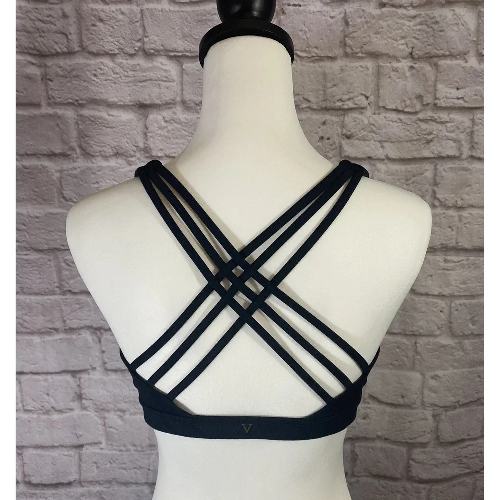 Victorias Secret Sports Bra Size L Black Criss Cross Back‎ Straps V Logo